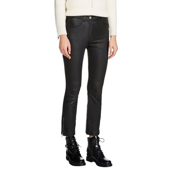 Maje S1250 Pavela Lambskin Leather anklezip PantsFR 38 / sz 4 US moto luxe